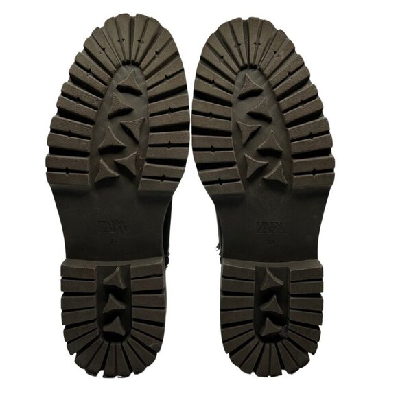 ZARA FAUX LEATHER LACE-UP FLAT ANKLE COMBAT BOOTS IN MUTED OLIVE GREEN - 39 (9) - Picture 5 of 11